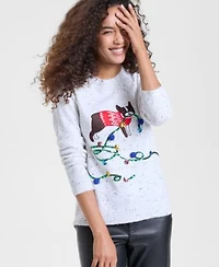 Holiday Lane Womens Embroidered Dog Graphic Sweater Pxs Xxl Macys Exclusive