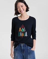 Holiday Lane Petite Festive Trees Scoop Neck T-Shirt, Macy's Exclusive