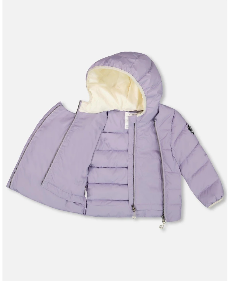 Deux par Little Girls Compressible Winter Puffy Coat Designed for Car Seat Purple Gray - Toddler|Child