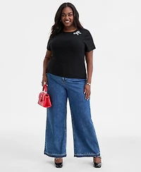 On 34th Trendy Plus Embellished Bow Cotton T-Shirt, Macy's Exclusive