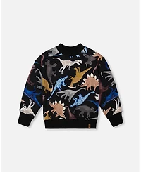 Deux par Toddler Boys Pullover Fleece Sweatshirt Black Dinosaur Print - Toddler|Child