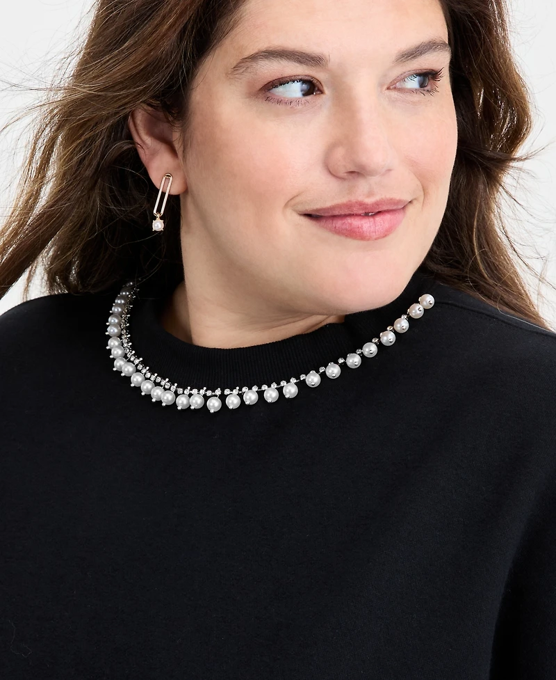 On 34th Trendy Plus Embellished-Neck Long-Sleeve Sweatshirt, Macy's Exclusive