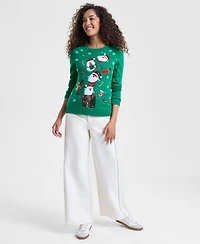 Holiday Lane Women's Santa Surprise Sequined Sweater, Created for Macy's
