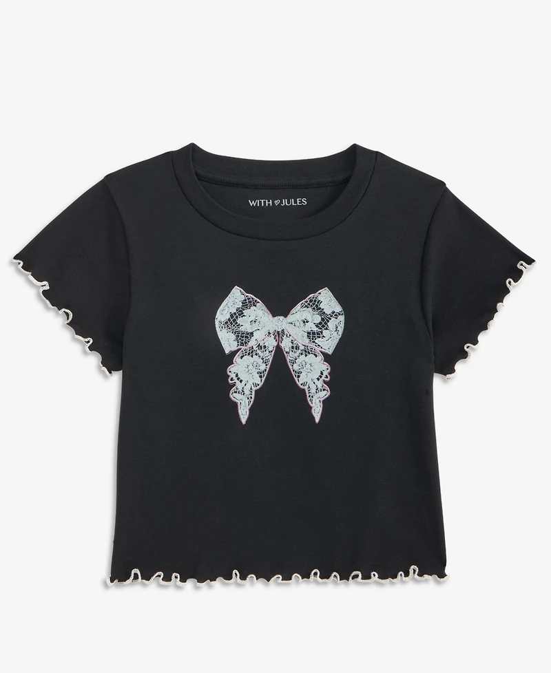 With Jules Girls 7-16 Lettuce-Edge Cotton Bow T-Shirt