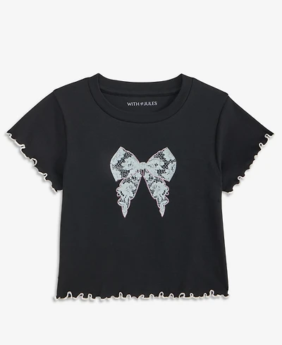 With Jules Girls 7-16 Lettuce-Edge Cotton Bow T-Shirt