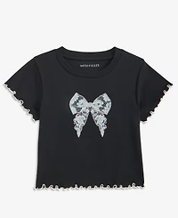 With Jules Girls 7-16 Lettuce-Edge Cotton Bow T-Shirt