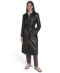 Calvin Klein Women's Belted Faux-Leather Trench Coat