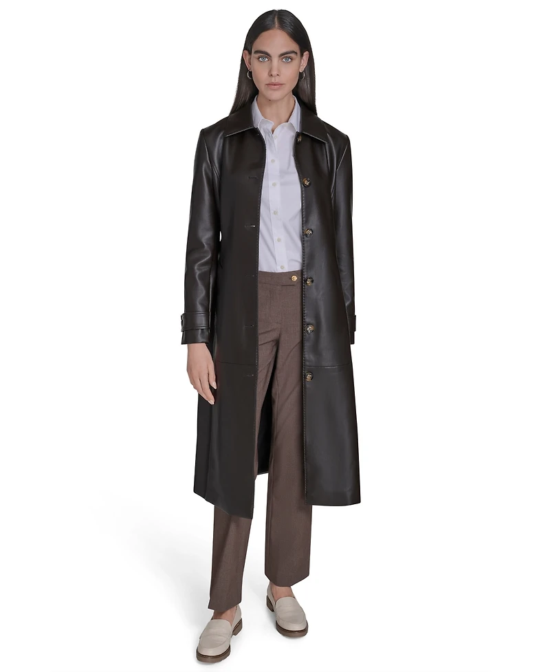Calvin Klein Women's Belted Faux-Leather Trench Coat