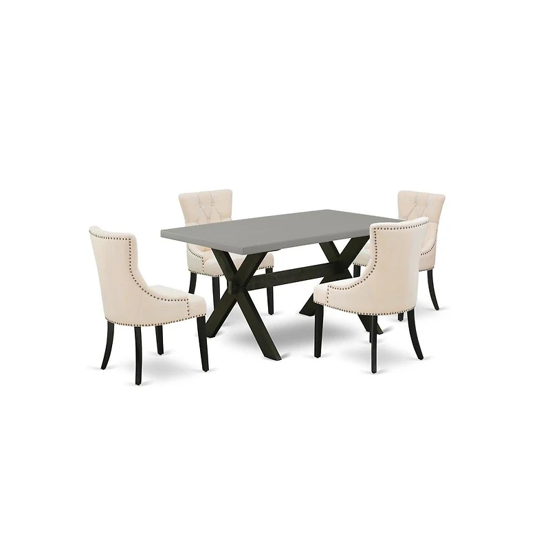 East West Furniture 5-Pc Dinette Set - 4 Parson Dining Chairs and 1 Modern Rectangular Cement Breakfast Table Top with Button Tufted Chair Back