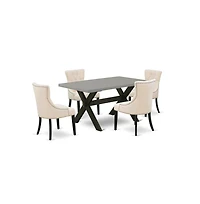 East West Furniture 5-Pc Dinette Set - 4 Parson Dining Chairs and 1 Modern Rectangular Cement Breakfast Table Top with Button Tufted Chair Back