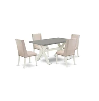 East West Furniture 5-Piece Beautiful Rectangular Dining Room Table Set an Outstanding Cement Color Kitchen Table Top and 4 Attractive Linen Fabric Pa
