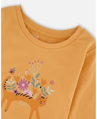Deux par Girl Cotton T-Shirt Golden Yellow with Cat - Toddler|Child