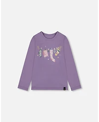 Deux par Girl Cotton Jersey Top Purple Gray with Owl - Toddler|Child