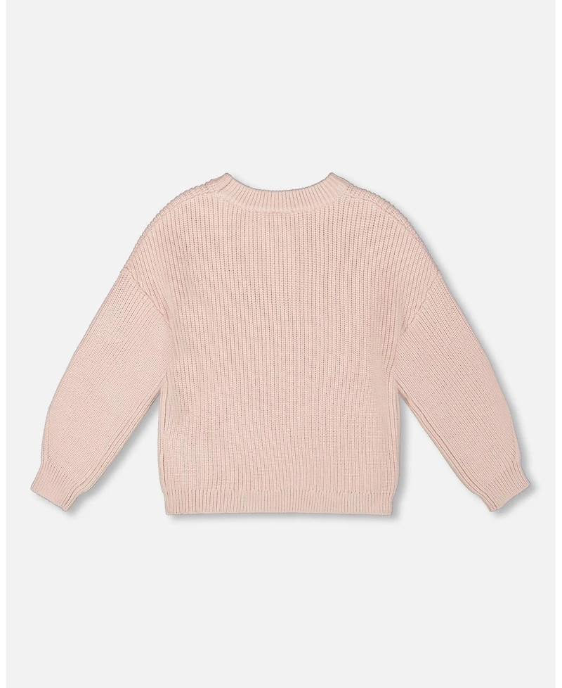 Deux par Toddler Girls Knit Sweater Pinkish White with Sequin Heart - Toddler|Child