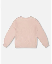 Deux par Toddler Girls Knit Sweater Pinkish White with Sequin Heart - Toddler|Child