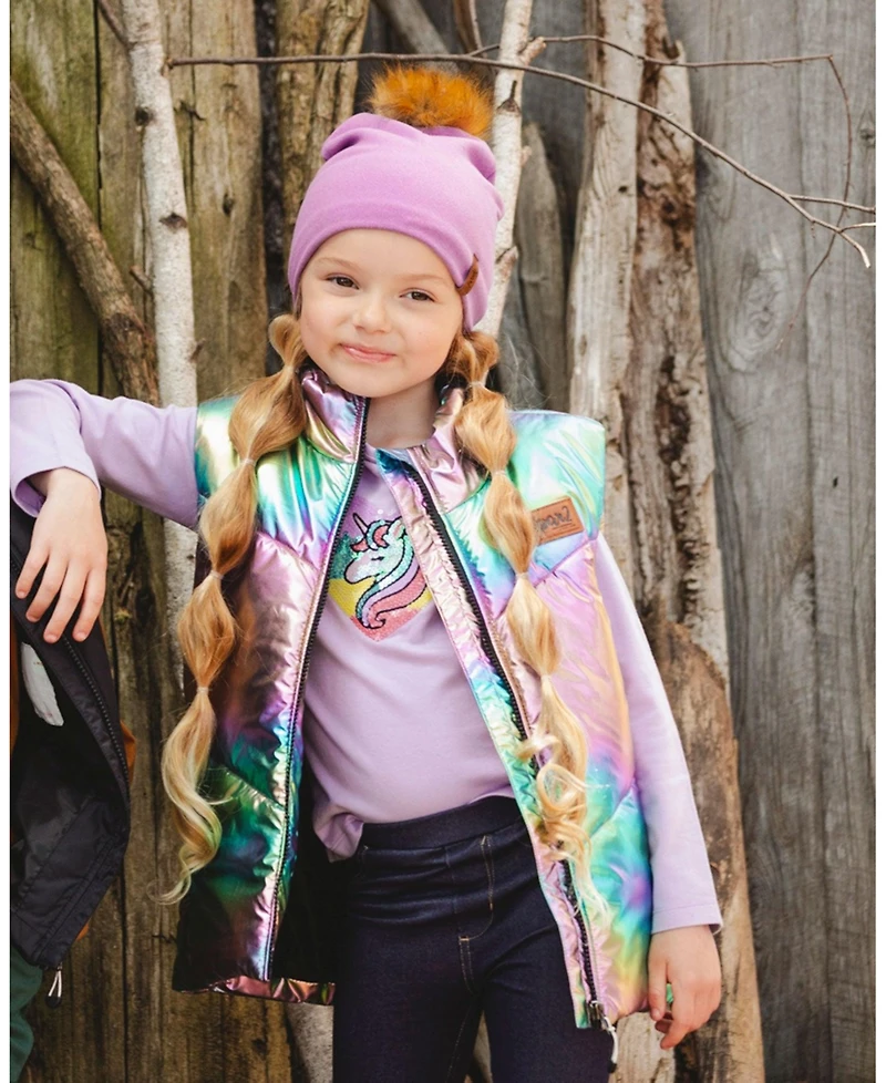 Deux par Girl Cotton Long Sleeve T-Shirt Lavender with Sequin Unicorn - Toddler|Child