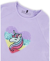 Deux par Big Girls Cotton Long Sleeve T-Shirt Lavender with Sequin Unicorn