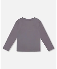 Deux par Boy Long Sleeve Cotton Jersey Tee Dark Gray - Child