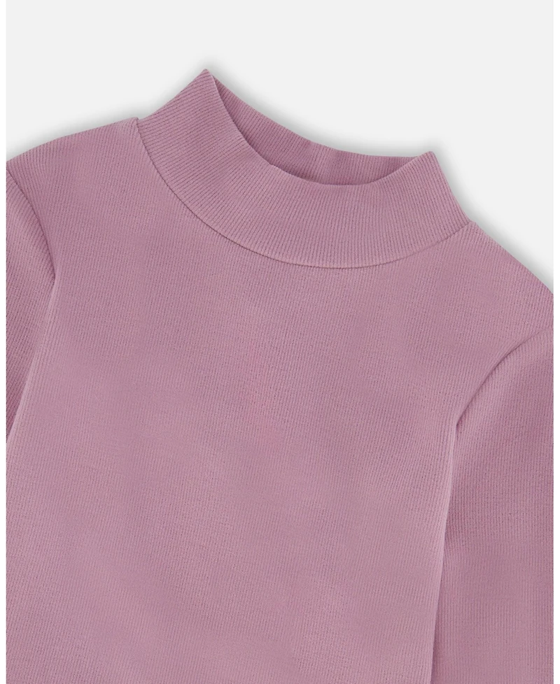 Deux par Girl Super Soft Ribbed Mock Neck Top Purple Gray - Toddler|Child