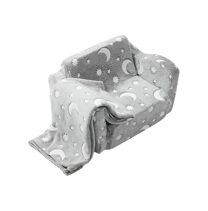 Slickblue Convertible Kids Sofa to Lounger, Glow-in-the-Dark Flip-Out Couch for Bedroom Use