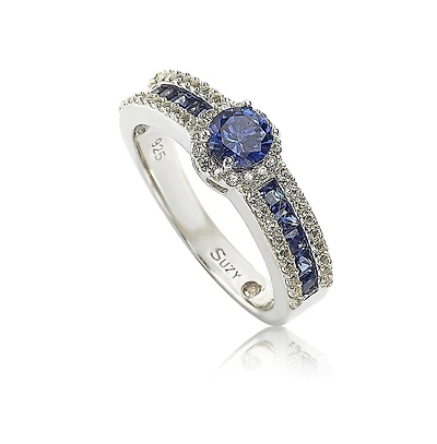 Suzy Levian Sterling Silver Sapphire & Created White Multi Set Bridal Ring