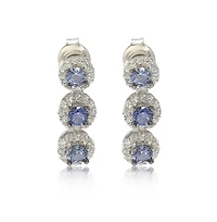 Suzy Levian New York Sterling Silver Sapphire & Created White Halo Triple Drop Dangle Earrings