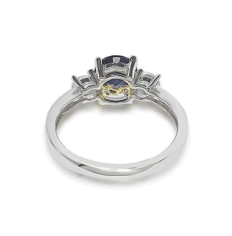 Suzy Levian New York Sterling Silver Sapphire & Created White 3 Stone Proposal Ring