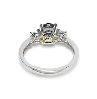 Suzy Levian New York Sterling Silver Sapphire & Created White 3 Stone Proposal Ring