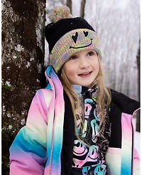Deux par Girl Lined Knit Hat with Pompom Black and Multicolor - Toddler|Child