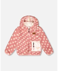 Deux par Girl Reversible Mid-Season Sherpa Jacket Pink Heart - Child