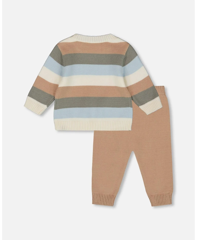 Deux par Baby Boys Knitted Top and Pant Set Light Caramel