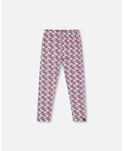 Deux par Girl Cotton Leggings Blue Apple Print