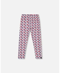 Deux par Girl Cotton Leggings Blue Apple Print