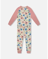 Deux par Girl Cotton Two-Piece Pajamas Off-White Flower Print
