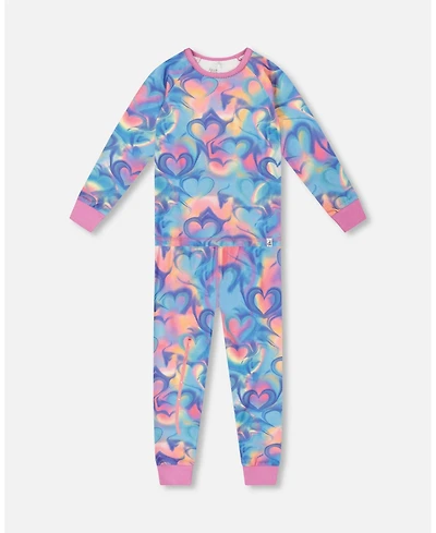 Deux par Girl Cotton Two-Piece Pajamas Rainbow Heart Print