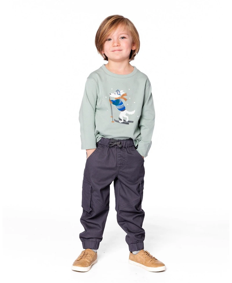 Deux par Baby Boys Twill Jogger Cargo Pants Dark Gray
