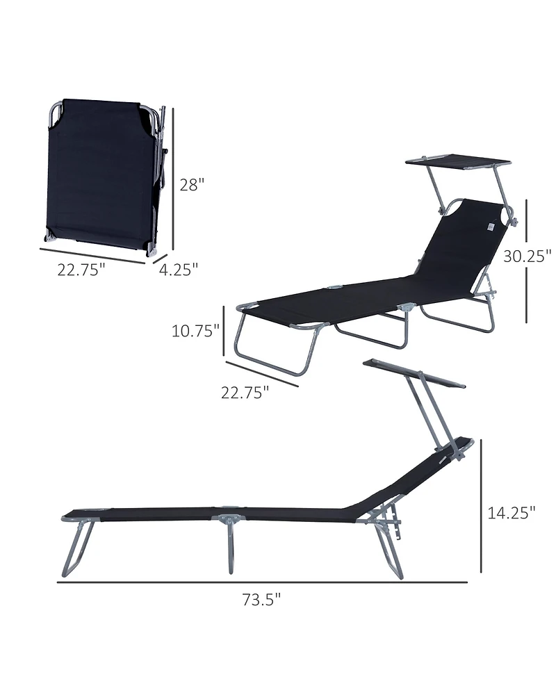 Outsunny Outdoor Chaise Lounge ning Chair, Folding W/ Sun Shade,