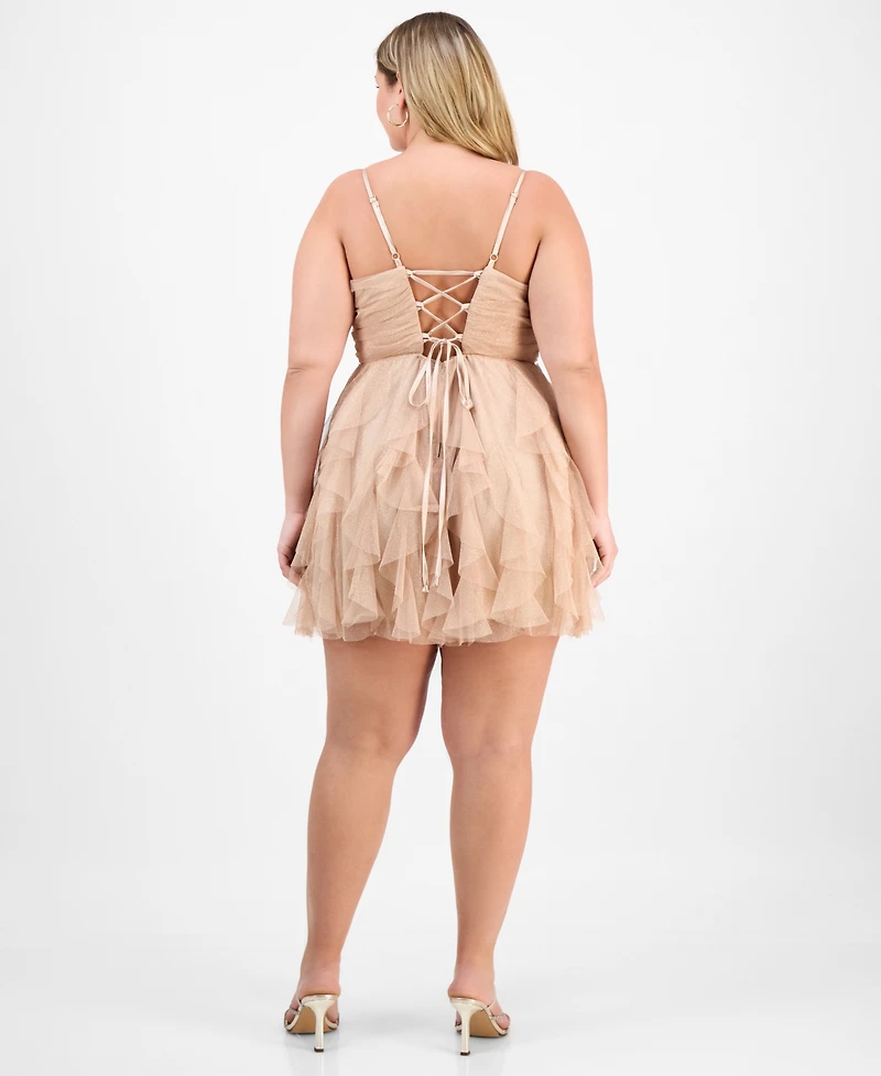 Plus Glitter-Mesh Ruffle-Skirt Mini Dress