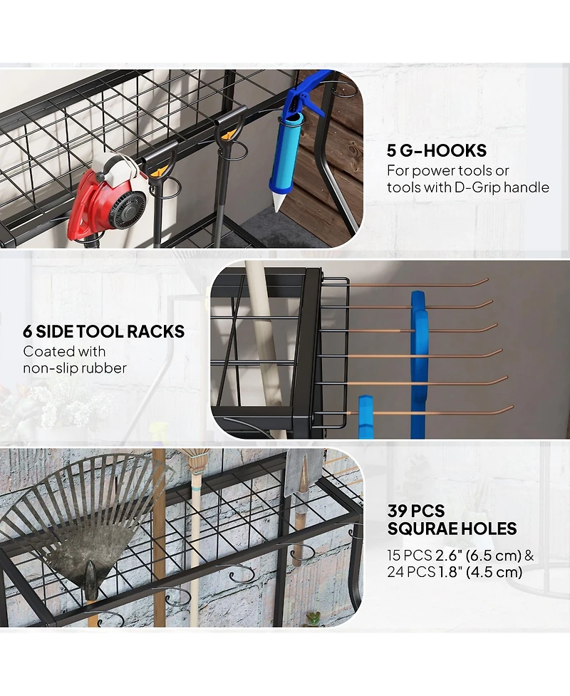 Outsunny Garden Tool Organizer for Garage, 3 Tier Yard Tool Holder,