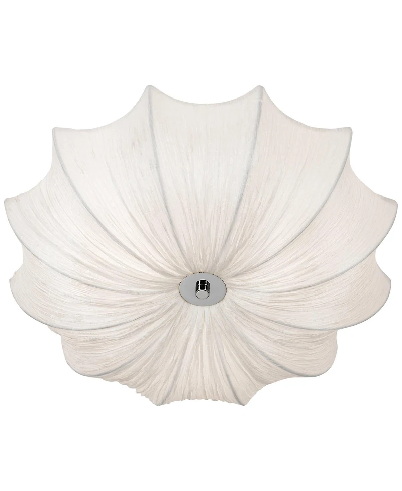 Possini Euro Design Planetarium Modern Ceiling Light Flush Mount Fixture 21" Wide Chrome 3-Light Ivory Fabric Scalloped Bowl for Bedroom Living R