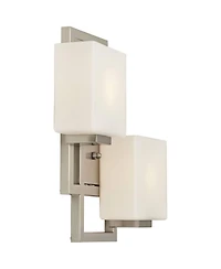 Lighting on the Square Modern Wall Light Sconces Set of 2 Brushed Nickel Hardwired 13.75" 2-Light Fixture Opal Glass for Bedroom Bathroom Vanity