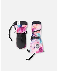 Deux par Girl Winter Mittens Teknik Pink Watercolor Flower Print