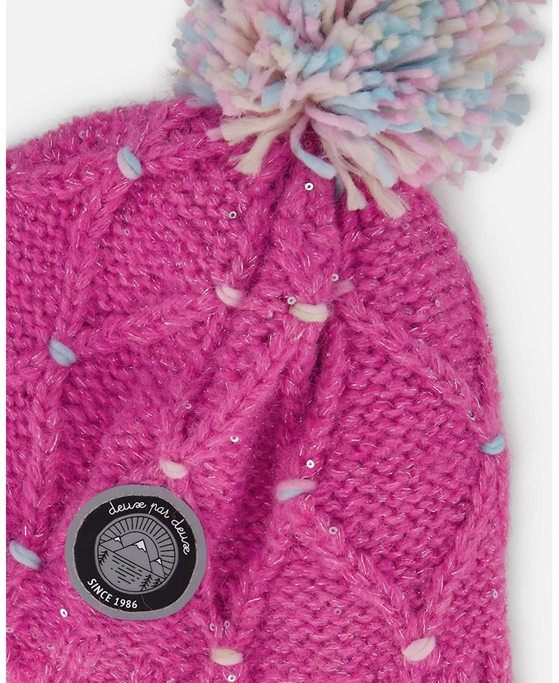 Deux par Girl Lined Peruvian Knit Hat with Pompom Pink and Multicolor - Toddler|Child