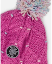 Deux par Girl Lined Peruvian Knit Hat with Pompom Pink and Multicolor - Toddler|Child