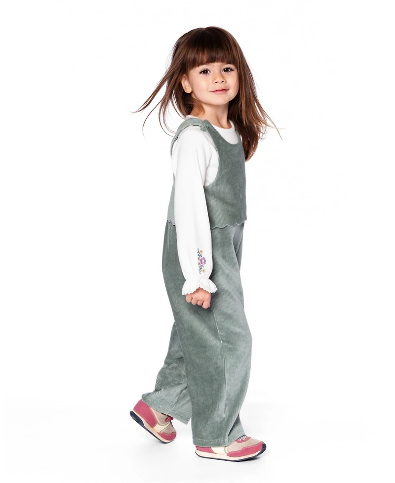 Deux par Baby Girls Jersey Top Off-White with Embroidered Floral Sleeves