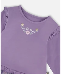 Deux par Girl Bi-Material Dress with Muslin and Mesh Skirt Purple Gray