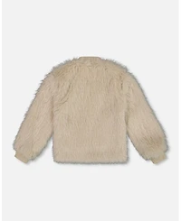 Deux par Girl Short Faux Fur Coat Beige
