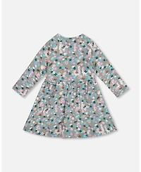 Deux par Toddler Girls Half Button Cotton Dress Blue Llama Print - Toddler|Child