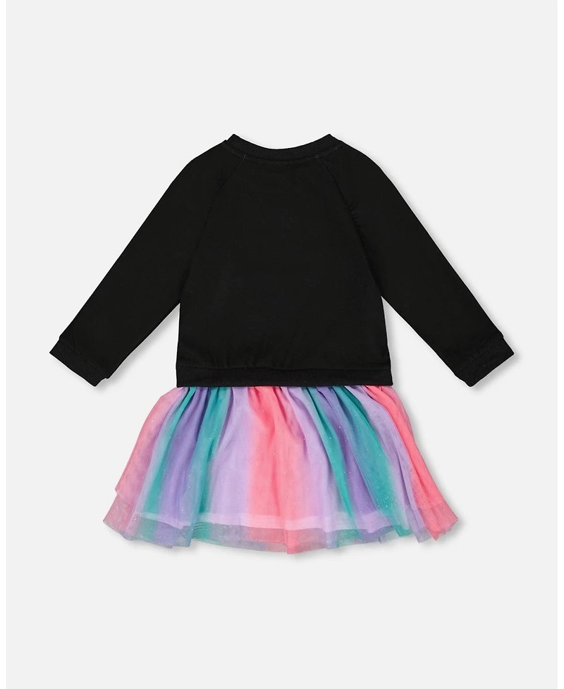 Deux par Girl Bi-Material Dress Black with Mesh Skirt - Child