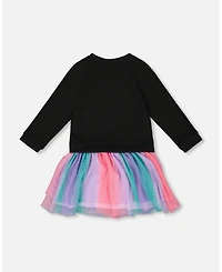 Deux par Girl Bi-Material Dress Black with Mesh Skirt - Child